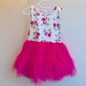 Girls Tulle tank dress, pink yellow white with Belle vibes, 3T